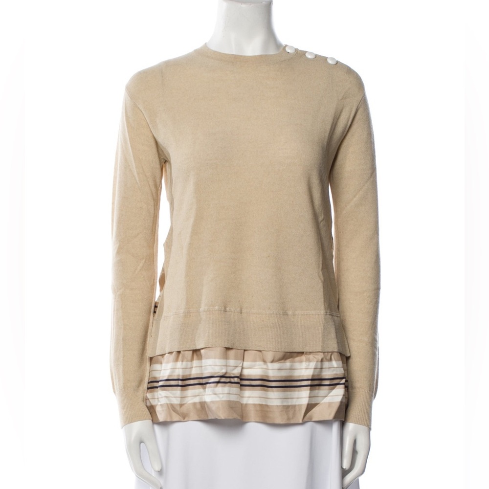 Louis Vuitton Merino Wool Beige Striped Crew Neck Sweater